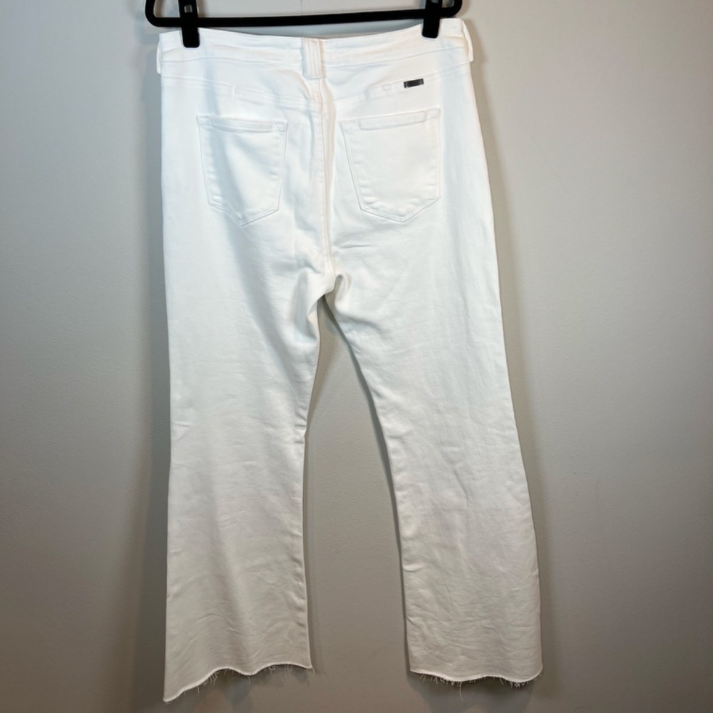 Kancan Flare Stretch Jeans White Denim High Rise Frayed Button Summer Size 31x33 - Picture 5 of 13